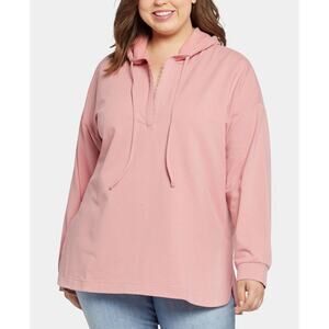 NYDJ Pink Lace Trimmed Hoodie Sweatshirt Womens Plus 1X Long Sleeve Relaxed Fit